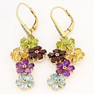 Genuine Multi-Gemstone/SS Dangle Earrings